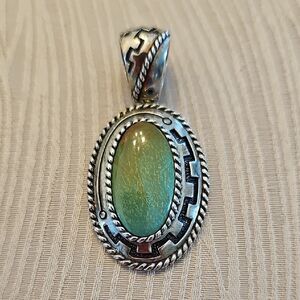 Vintage Carolyn Pollack Relios Green Turquoise Sterling Silver Tribal Pendant